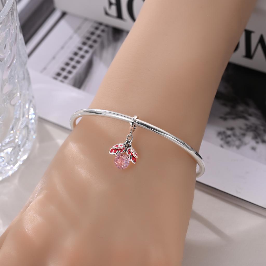 Original Copper Charms Luxury Pink-Winged Firefly Pendant Beads Fit Bracelet Diy Women Making Delicate Gift