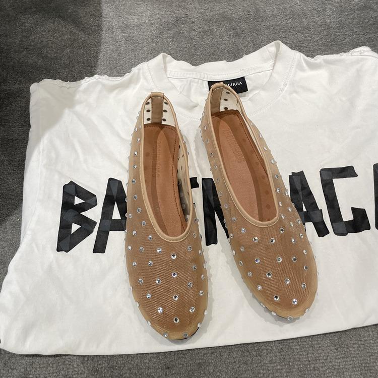 Sheepskin Version~ Spring and Summer New Fashionable Round Head Rhinestone Mary Jane Single Shoes Women's Flat Comfortable Ballet Dancing Shoes