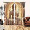 2pcs - A Buddha Statue with a Golden Background Print Curtains, Pole Bag Curtains, Home Decoration, Room Decoration