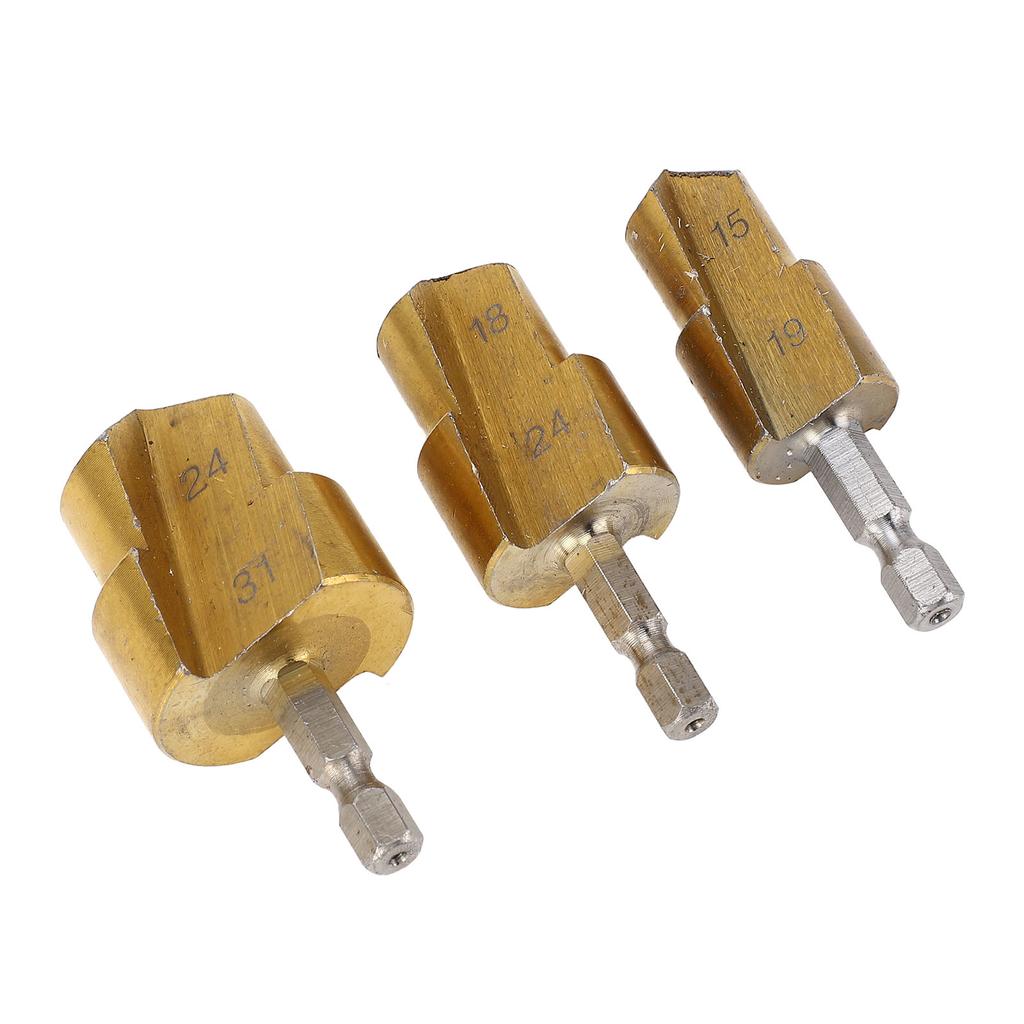 3PCS PPR Pipe Reamer Bits High Carbon Steel PVC Pipe Fitting Expander Step Drill Bit Kit Hex Shank 1