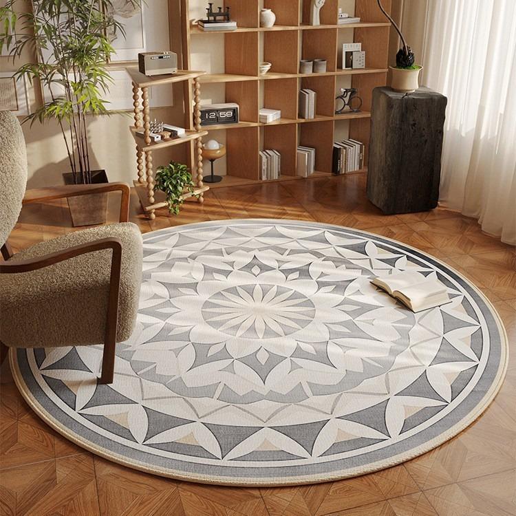 

Luxury Brown Round Rug with Baroque Floral Pattern Vintage Elegant Carpet for Classic Living Room Bedroom Home Decor Mat 80cm x 80cm