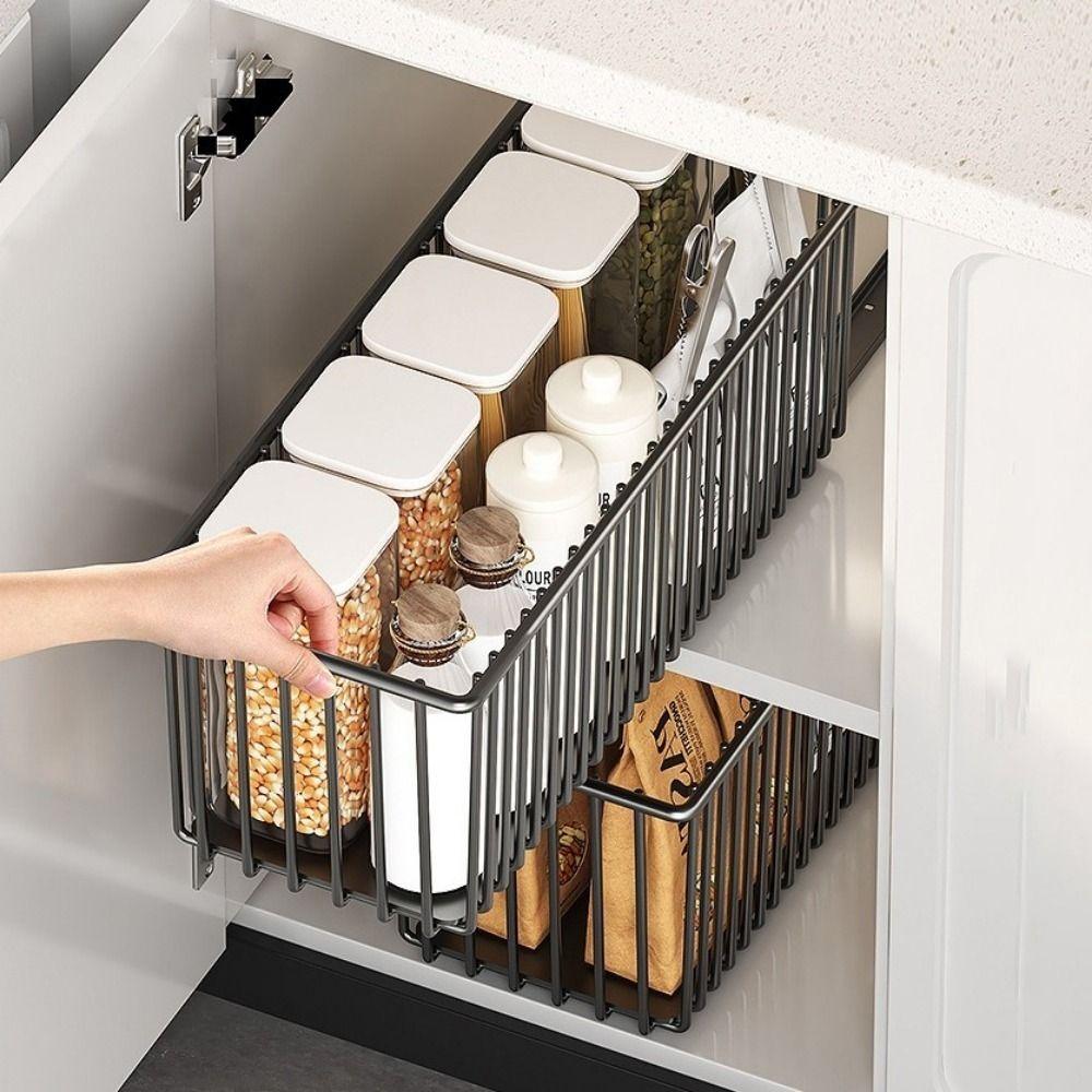 Carbon Steel Sliding Drawer Rack Pull Out Under Sink Storage Drawer  Under The Sink