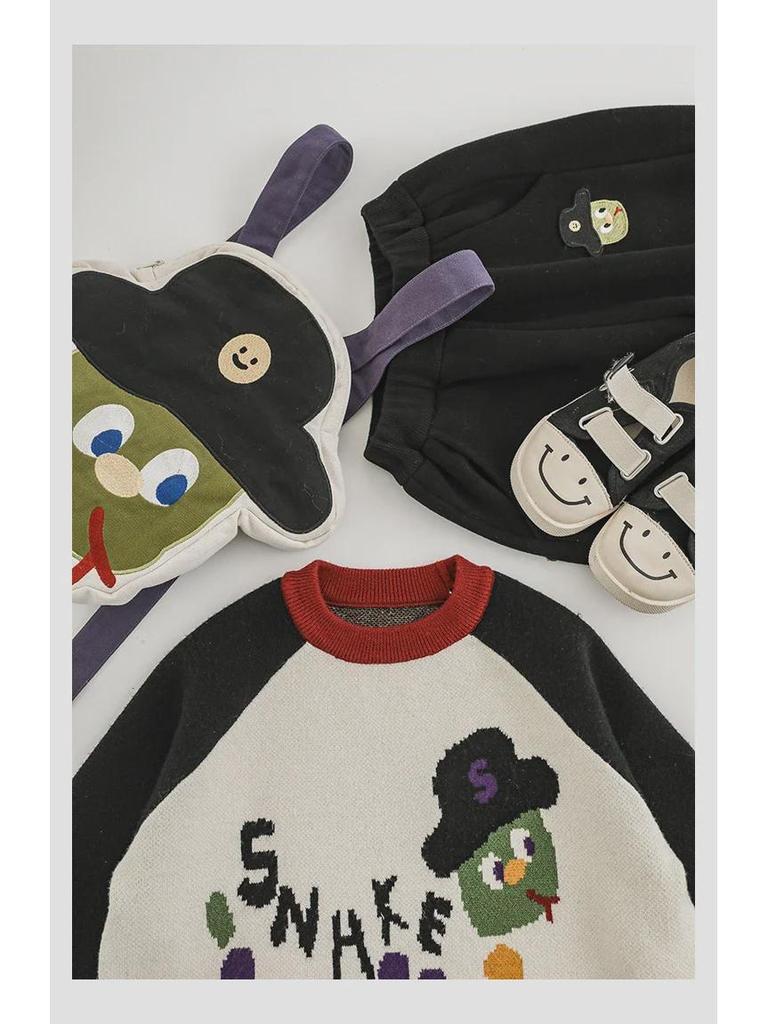Wulibuyi 2025 Boys' Long-Sleeve Cartoon Snake Sweater – Warm Winter Knit