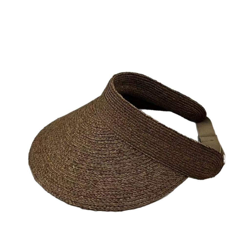 Japanese and Korean Single Raffia Empty Top Hat, Summer Female Sunshade Sunscreen Straw Hat, Large Brim, Light and Foldable