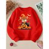 Kids Stylish Crewneck Sweatshirt, Adorable Feline Sorceress Halloween Pumpkin Print,Casual Sportswear for Spring & Autumn