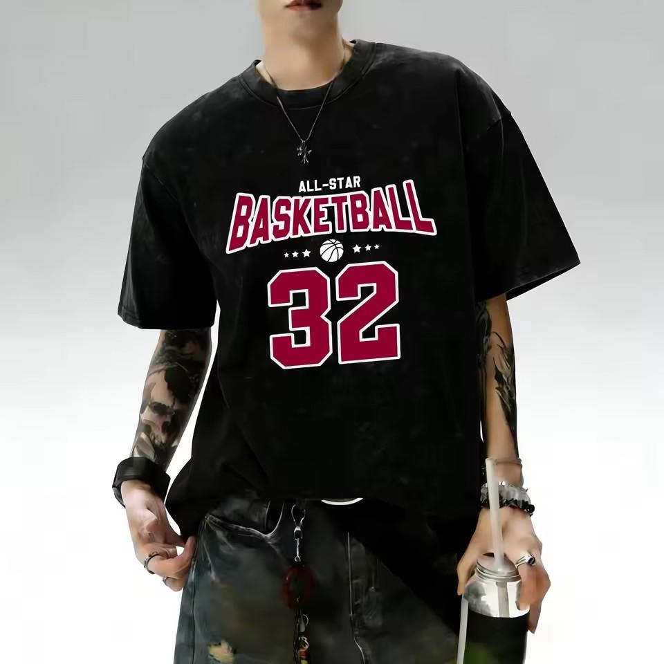 Fashionable summer men's muscle training Gothic letter print micro elastic breathable round neck T-shirt outdoor casual top
