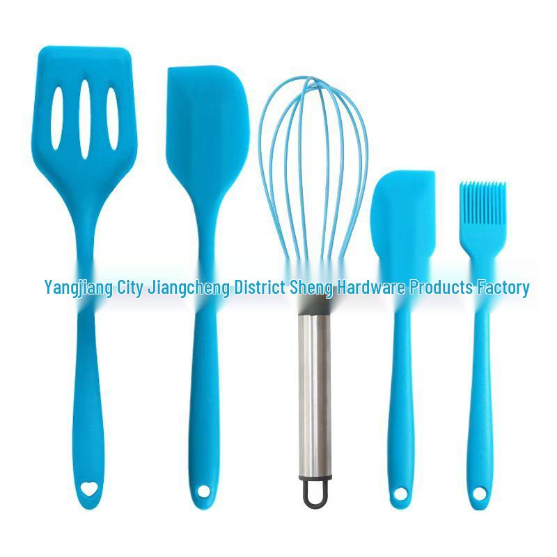 

5-Piece Silicone Kitchen Utensil Set: Spatula, Oil Brush, Whisk, and Cooking Spoon