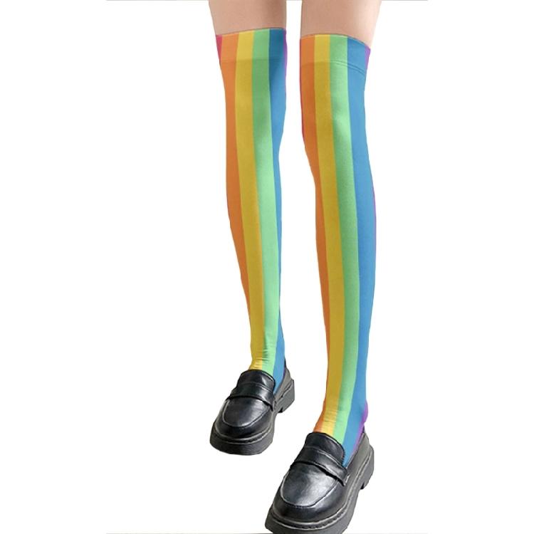 Damen Japanische Stile Anime Oberschenkelhohe Strümpfe Regenbogen Mehrfarbig Gestreiftes Muster Seide Über dem Knie Lange Socken Strumpfwaren