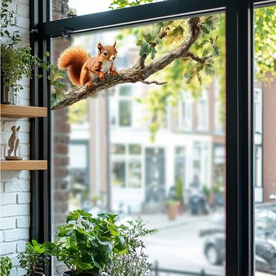 Simulation von Eichhörnchen-Ästen - Dreidimensionales Waldtier Glas Transparenter Fensteraufkleber