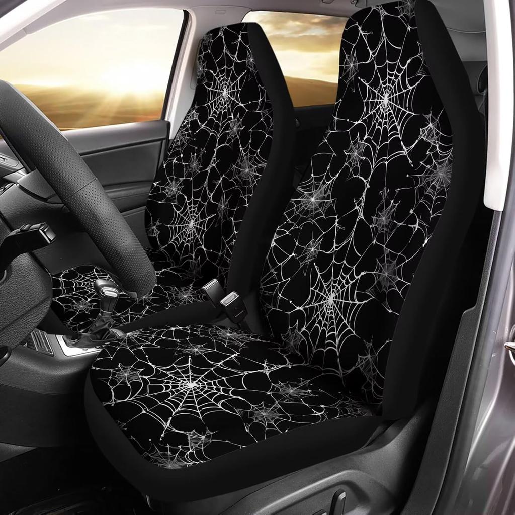 Bulopur Halloween Spider Web Print Front Seat Cover Sets 2 Pack, Car Universal Accessories Interior Decor for Men, Auto Front Seat Covers