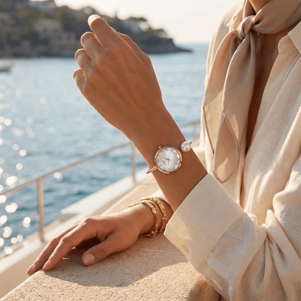 Gemstone Quartz Quartz Wristwatch Elegant Rhinestone Dial Watch Gift Pearl Bracelet Watch  Wedding