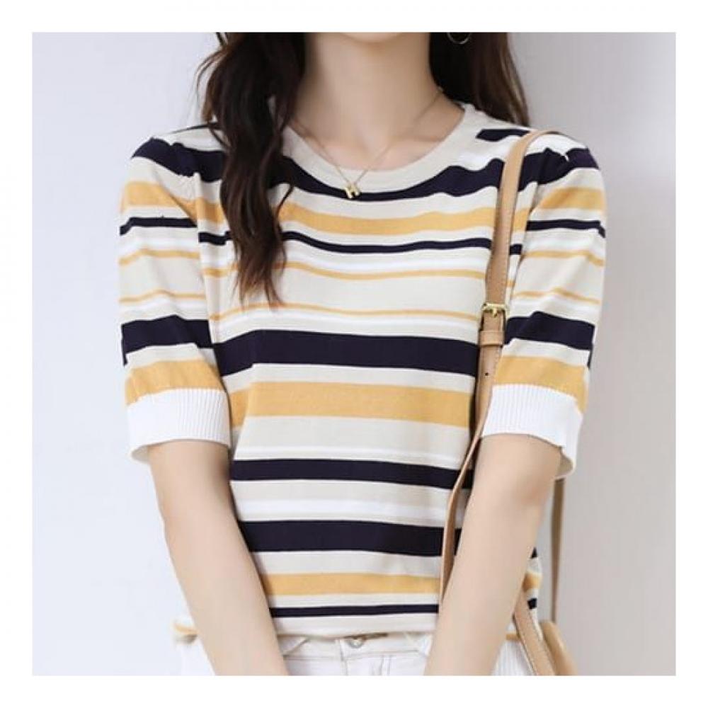Navava Men Nk2230 Light Stripe Round Neck Short Sleeve Knit
