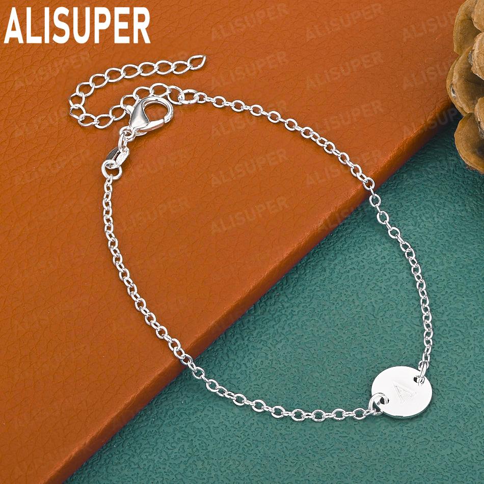 925 Sterling Silver 26-Letter Romantic Round Bracelet - Exquisite Gift Jewelry