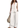 Fashionable And Sexy Women's Spring And Summer Retro Elastic Waist Strap Linen Suit Women's Fashion Color Casual Two-piece Set