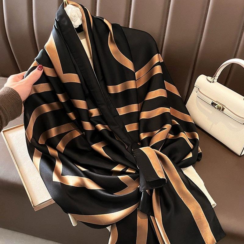 180*90Cm Scarves Luxury Long Silk Scarf Women Soft Shawl Wrap Muffler Hijab Bufanda Foulard Female Bandana Beach Stoles