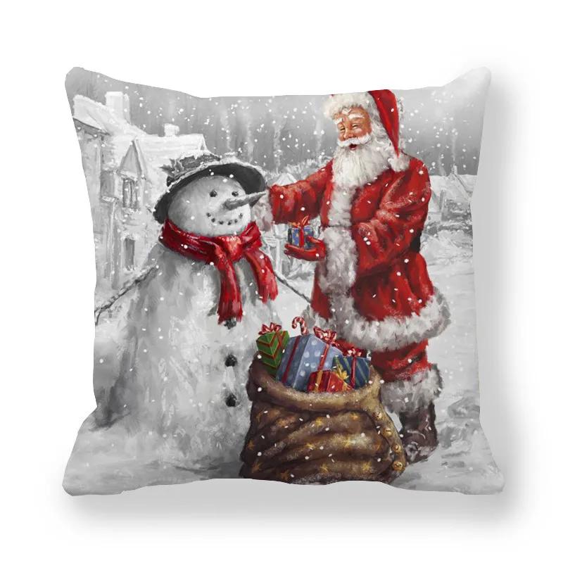 Merry Christmas  Decorations Printed Cushion Cover Home Living Room Sofa Decoration Square Pillowcase