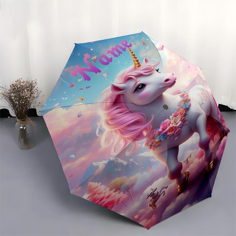 1 Stück Einhorn Name individuelle Regenschirm Automatisches Öffnen/Schließen, 8-Rippen Langlebiges Gestell Anpassbarer Name/Text, Tragbar & Stilvoll für , 1034L