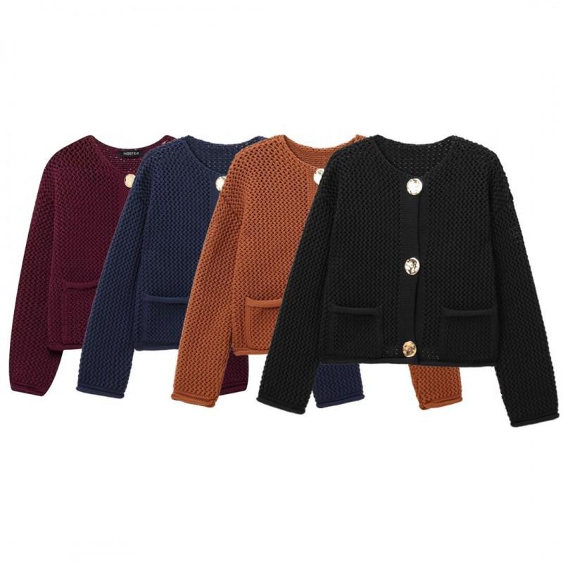 Womens Winter Solid Color Loose Fit Crew Neck Knit Cardigan Coat Streetwear