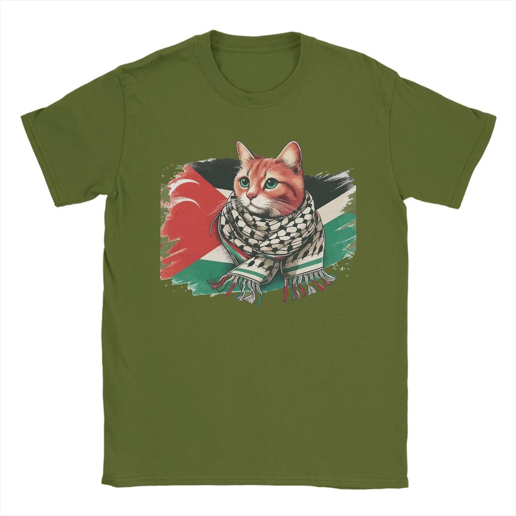 Unisex TShirts Palestine Cat With Scarf Novelty 100 Cotton Tees Short Sleeve  T Shirt Crew Neck Clothes Printing