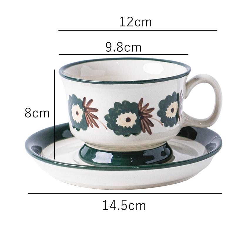 Vintage Design Keramik Blumen Tasse mit Untertasse Kaffeetasse Flacher Teller Teetasse Britisches Nachmittagstee-Set Spülmaschinenfest 200ml