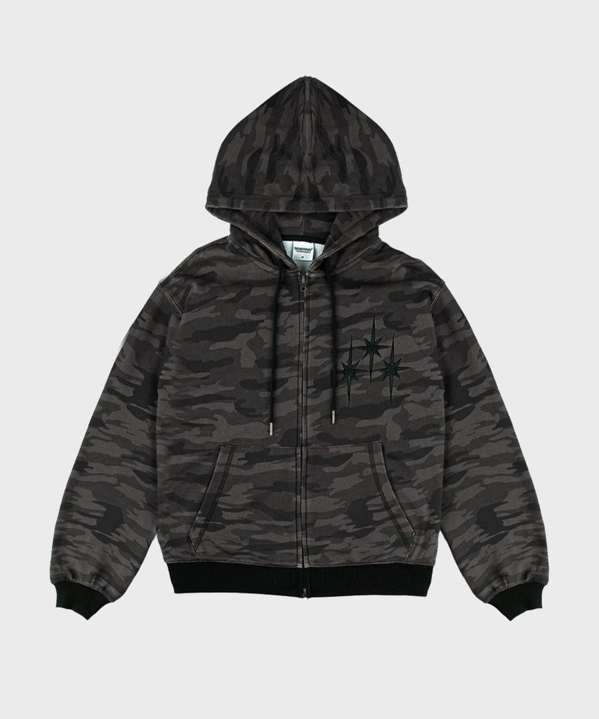 Saintpain Sp Leather Applique Camo Zip-Up Black