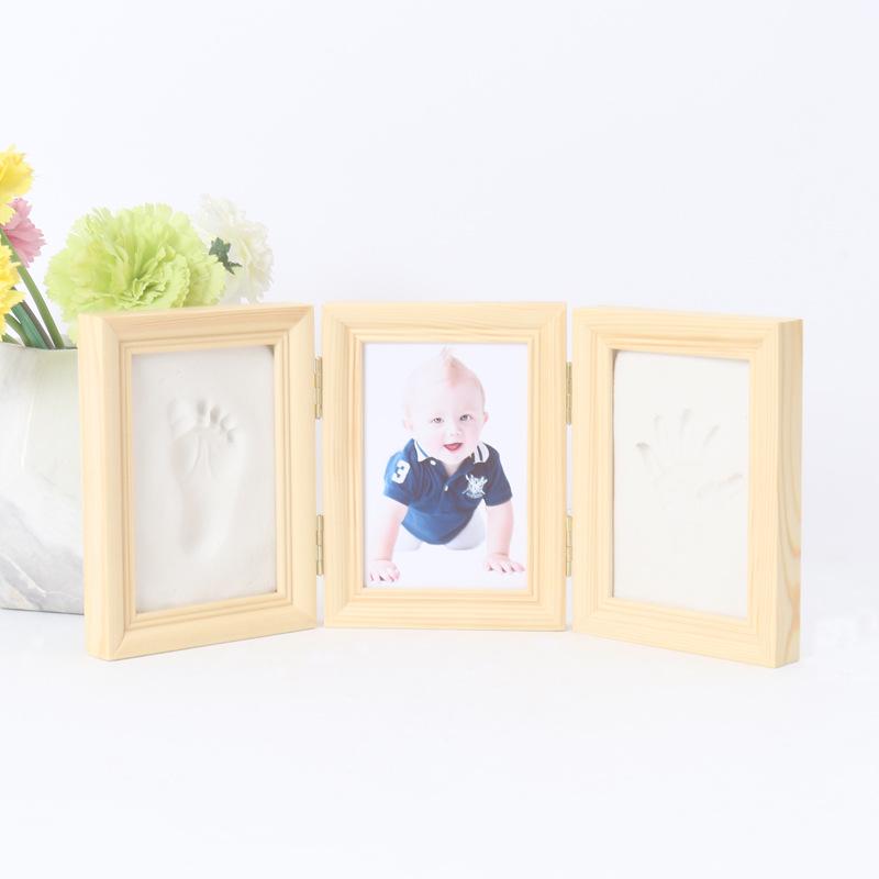 European Creative Baby Hand & Footprint Ink Pad Wooden Photo Frame Ornament