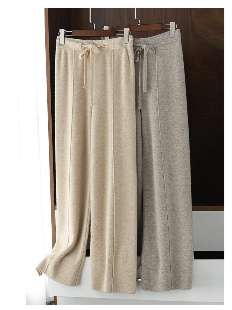 Autumn/Winter Women's High Waist Knitted Wide-Leg Pants - Solid Color, Korean Style