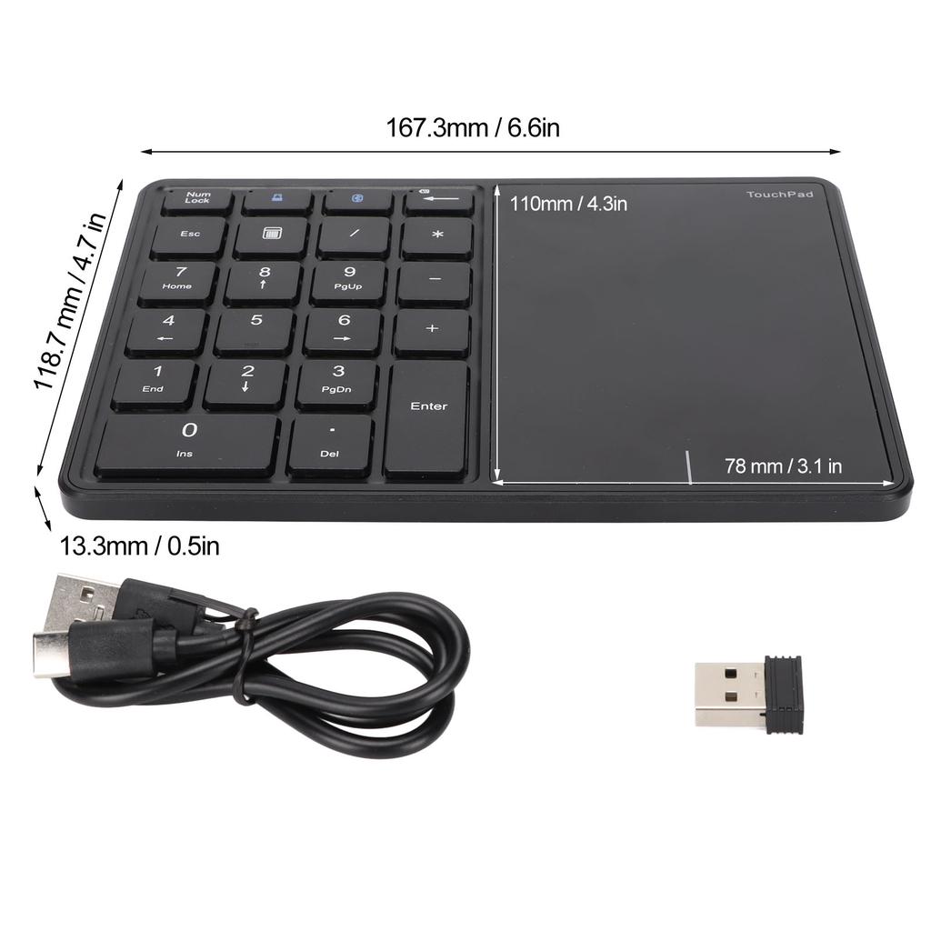 Wireless Numeric Keypad 2.4G Ergonomic 7.5 Degree Angle 10m Receiving Type C Port 22 Keys Number Keypad with Toucad