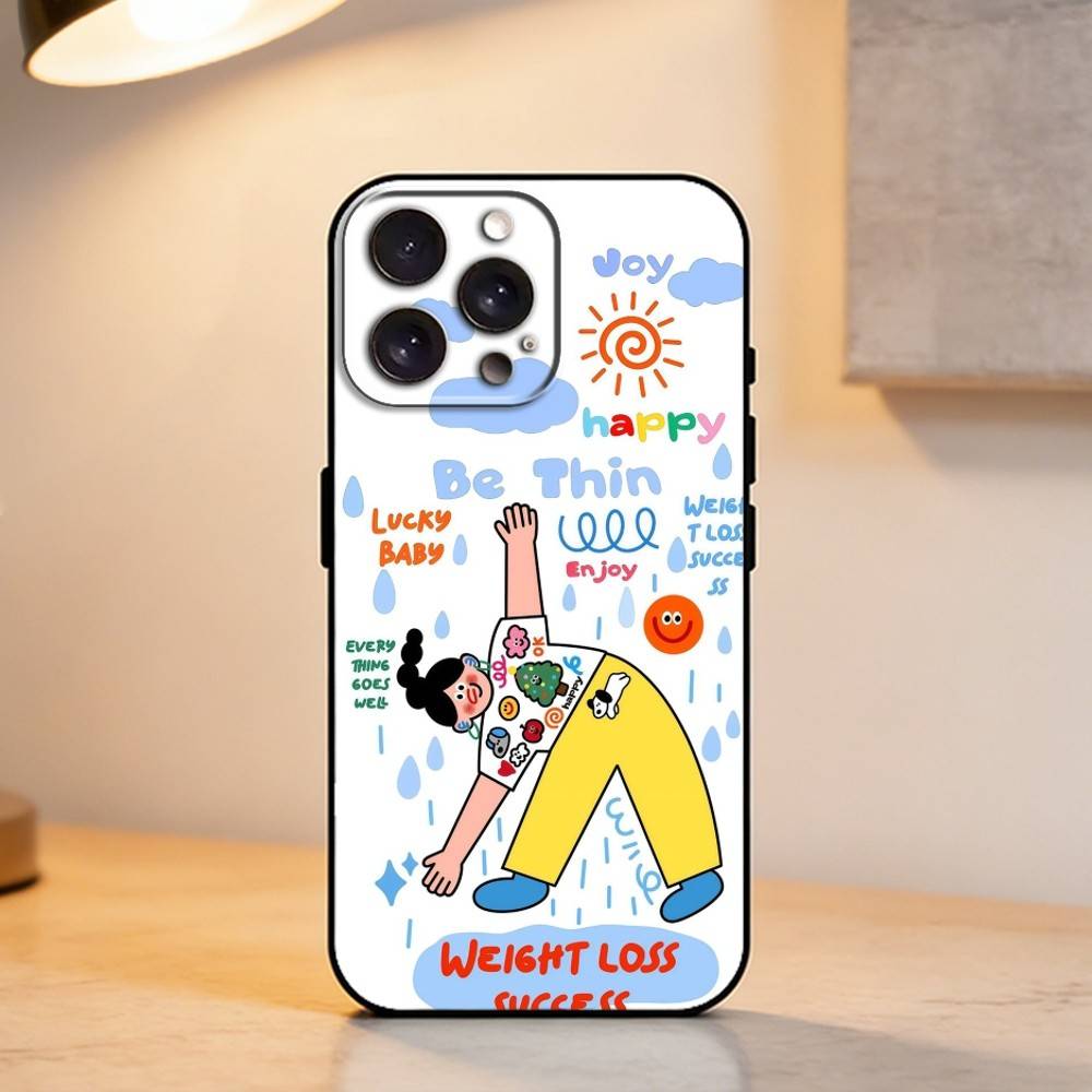 Ins Korean funny and happy girl Phone Case For iPhone 17,16,15,14,13,12,11 Plus,Pro Max,XS,Soft Silicone Black Cover