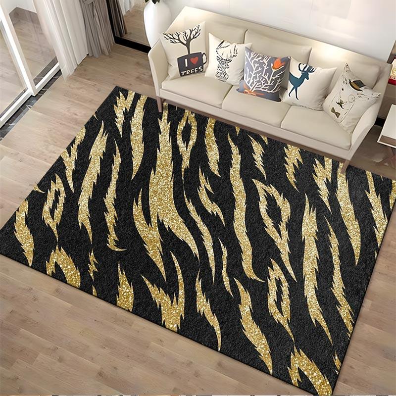 Luxuriöser Schwarz-Gold-Glitzer-Tigerstreifen-Muster Teppich Geeignet für die Verwendung als Anti-Rutsch-Matte für Wohnzimmer, Schlafzimmer, Sofas