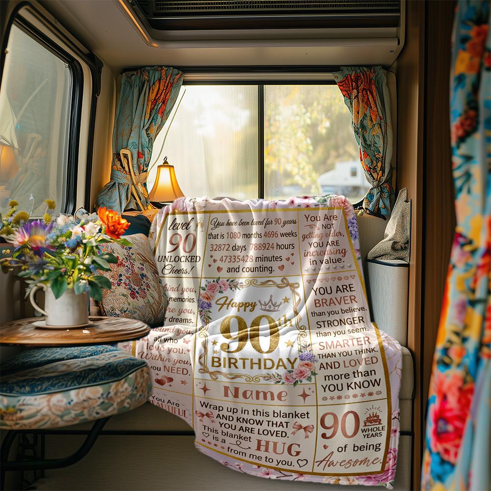 90Th Birthday Celebration Blanket Durable Comfort For Sofa Couch Office Bed Picnics Ideal For All Seasons Stylish Decor Perfect Gift For Relatives And