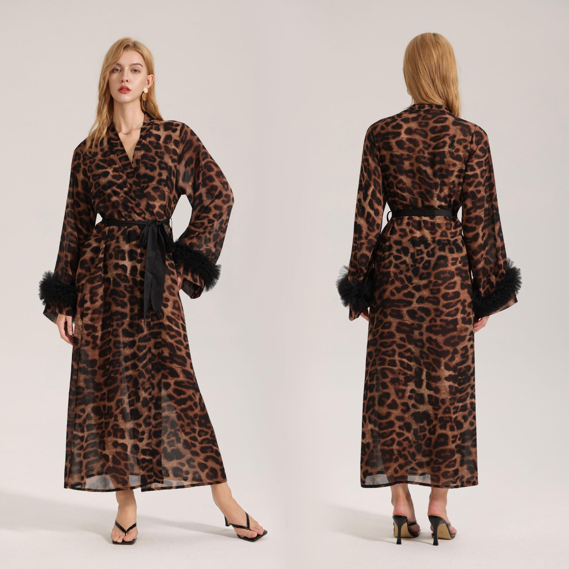 Leopard print nightgown pajamas women`s summer