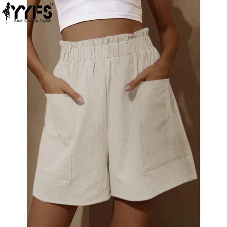 YYFS Dámská móda Ležérní jednobarevné sportovní šortky s vysokým pasem