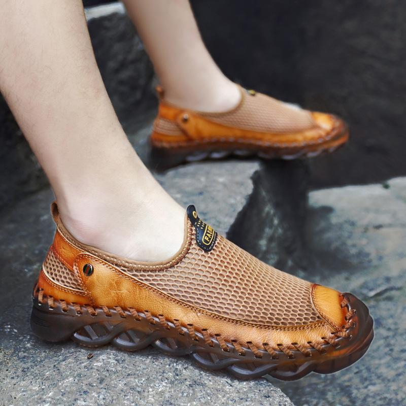 Neu Große Herren-Rindsleder-Mesh-Rindsehnensohle Casual Bag Head Ultraleichte Mesh-Sandalen_voghion.com