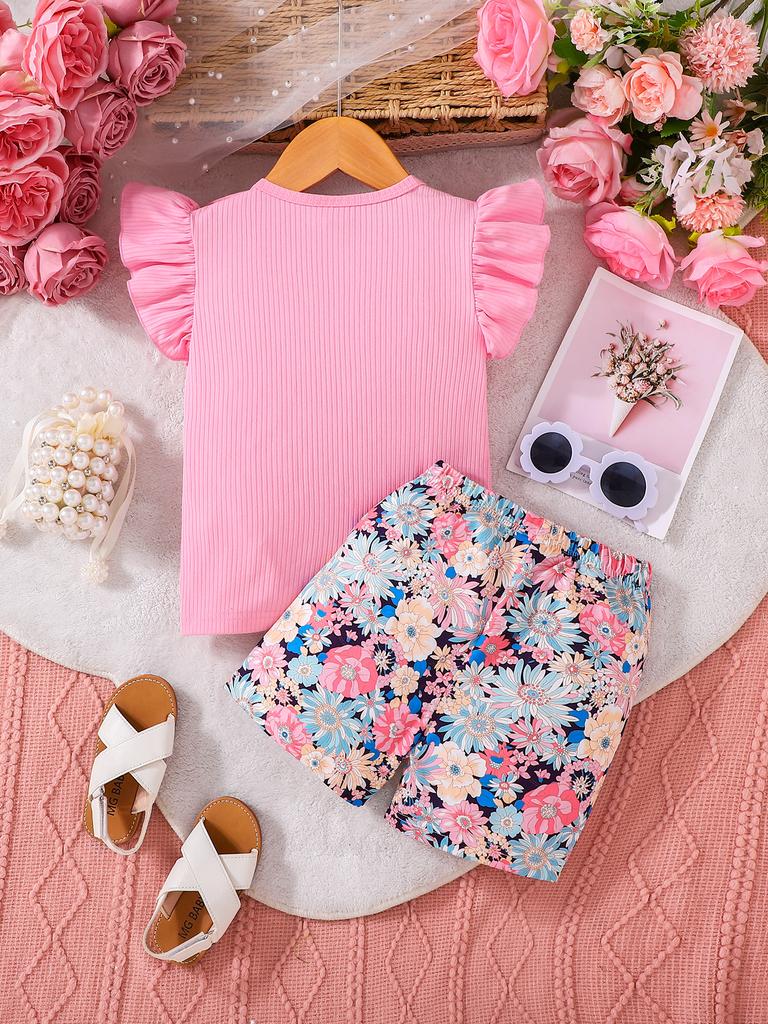 Girls Summer Casual Floral Sleeveless Two-Piece Set Cute Baby Girl Outfit Floral Print Comfortable Clothing for Little Girls