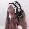 Ruffled Lace Headpiece Headband Weet Lolita Bowknot Maid Headdress Women Girls Japanese Style Crisscross Ribbon Pearls Beaded