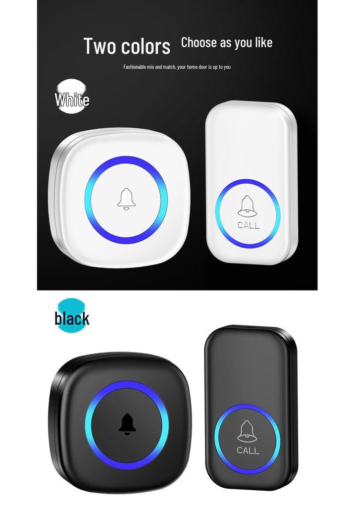 US/UK/EU Two-in-One Wireless Doorbell with Long-Range Remote and Elderly Call Function