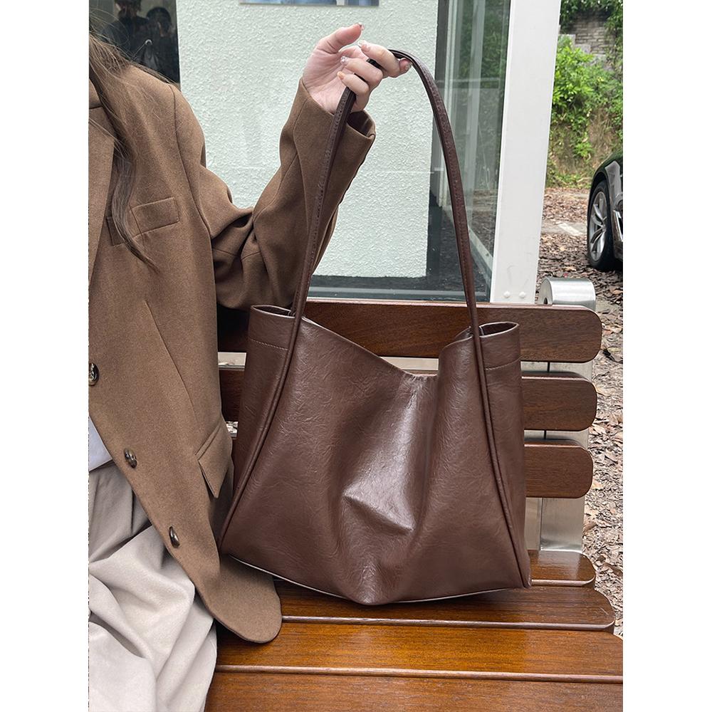 Bolsa Feminina de Grande Capacidade Casual Textura Couro Macio Bolsa de Trabalho Moda Bolsa de Ombro Bolsa Tote