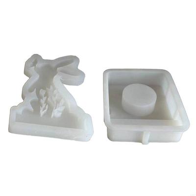Rabbit Holder Resin Molds DIY Easter Rabbit Candlestick Silicone Mould X3UC