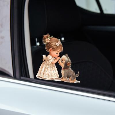 Cartoon Niedlicher Welpe Kleines Mädchen Glas Auto Hintergrund Verschönerung Dekoration Aufkleber