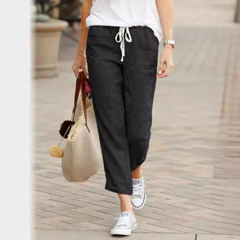 Pantaloni casual da donna in cotone moda moda con coulisse vita elastica allentata pantaloni di lino taglie forti Y2K pantaloni da donna eleganti con fondo nero 695