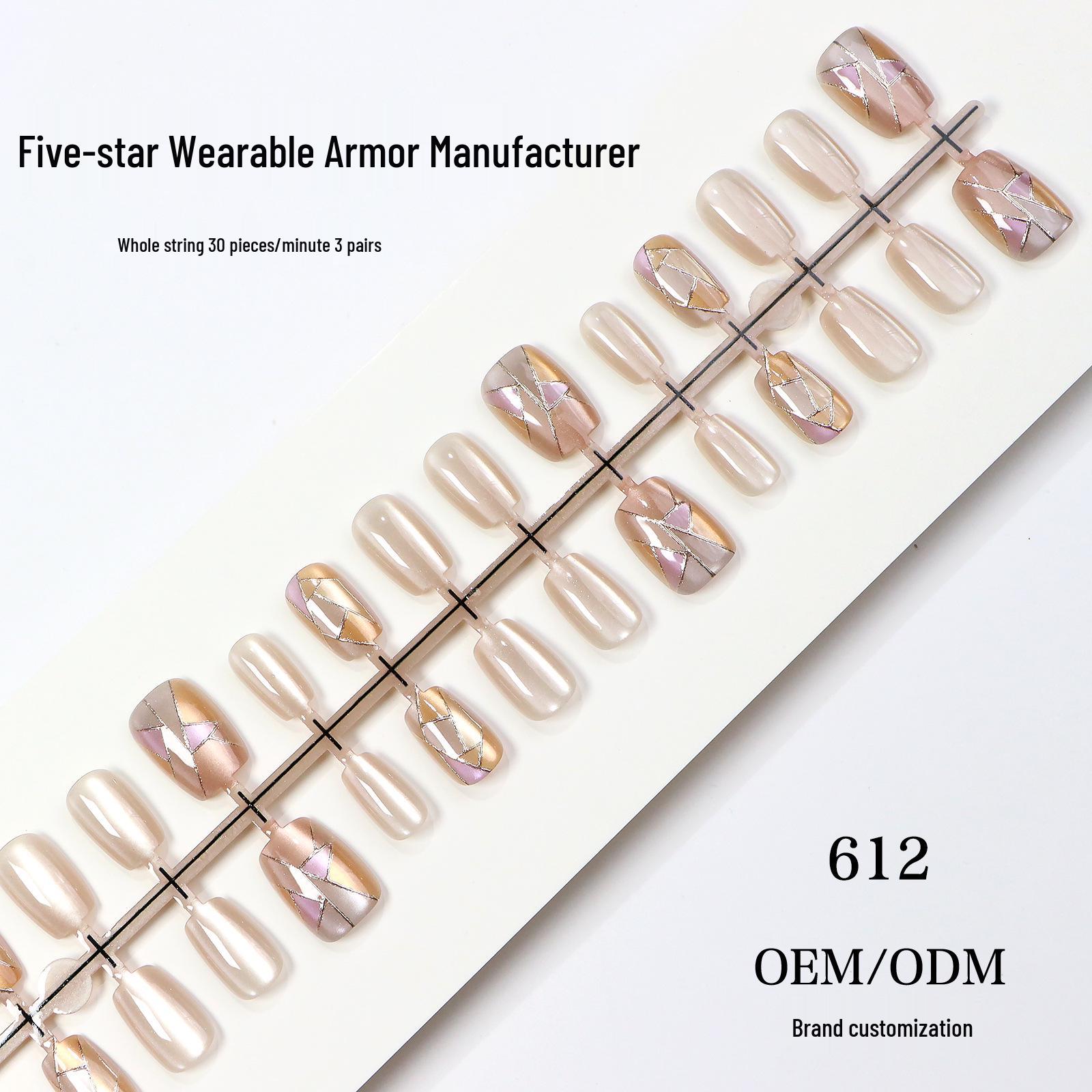 Elegant White Cat Eye Short Nails with Gold Rhombus Design