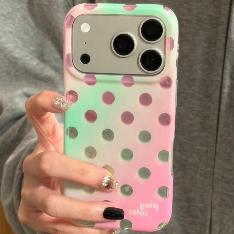 Cute Gradient Foil Dot Soft TPU Case IPhone 17 Pro Max 16 15 Series Anti-Scratch Drop Protection iPhone 17 Pro Max