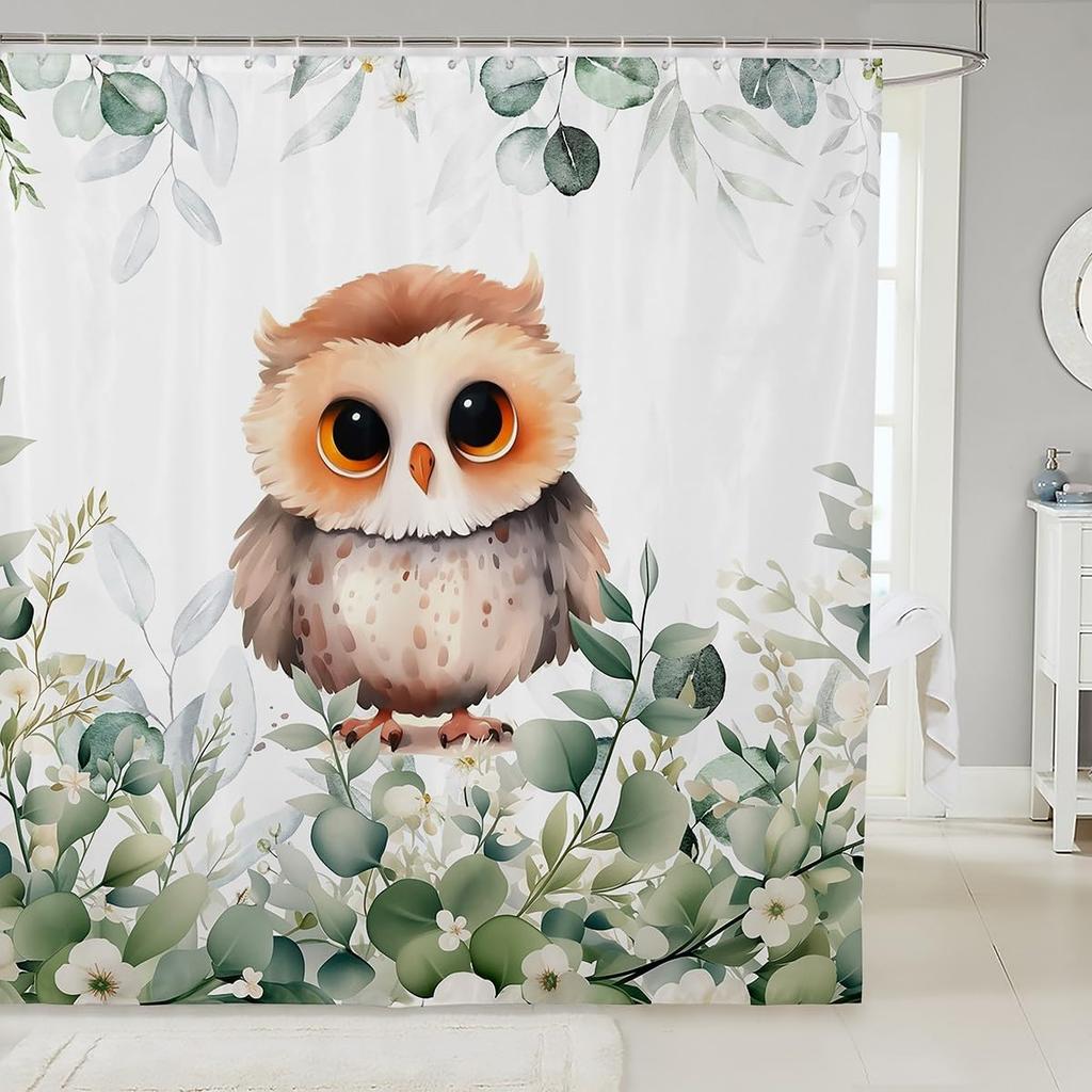 Erosebridal Cute Dachshund Waterproof Bathroom Curtain for Kids Child Green Eucalyptus Bath Curtain, Pet Animal Shower Curtain