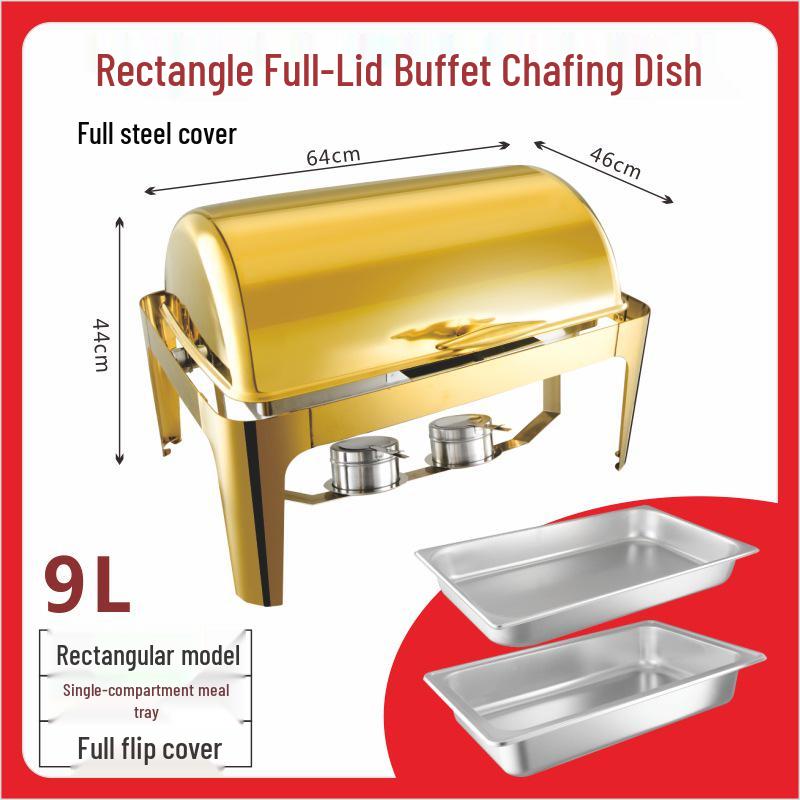 Gold-Plated Stainless Steel Chafing Dish with Glass Lid
