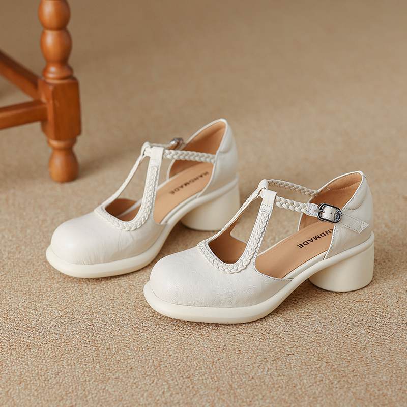 

Krazing Pot Овчина Круглый Носок Размер 42 Толстый Круглый Средний Каблук Ремешки с Пряжками Платформа Плетение Гладиаторы Осенние Туфли 34 слоновая кость