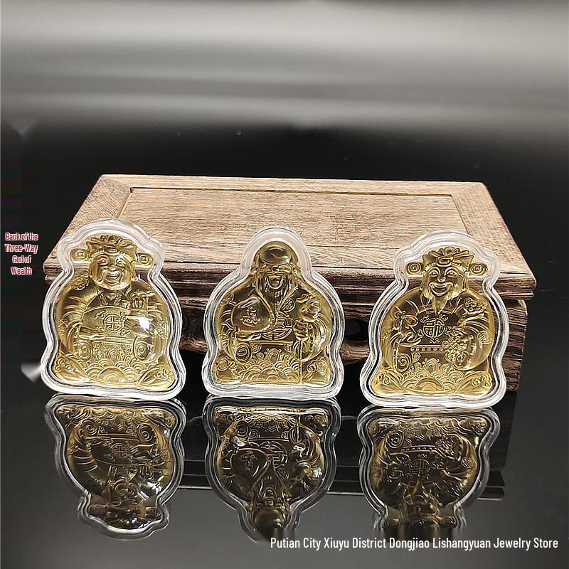 Gold Foil Fukurokuju Ornament Set: Three-Way God of Wealth with Dragon, Phoenix & Gold Ingots for Auspicious Home Decoration