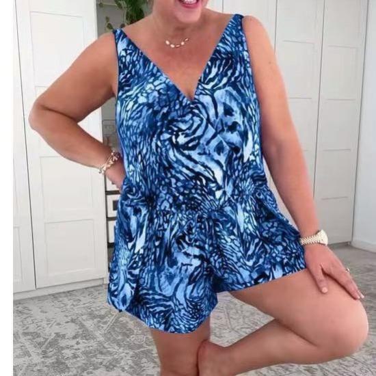 

Women’s Summer One-Piece Swimsuit, Fashion Printed Monokini Bathing Suit Plus-Size Slimming Swimwear XXXL синій