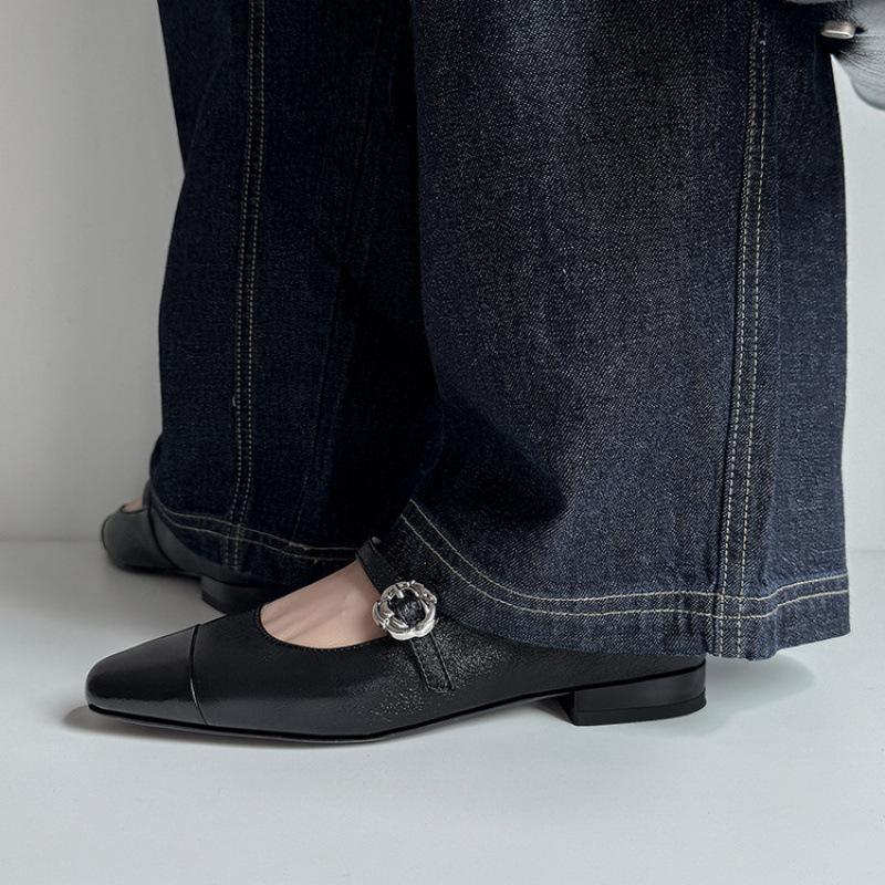 Four seasons wear genuine leather small leather shoes women's new women's fashion single shoes low heel non-slip beef tendon sole square head sheep