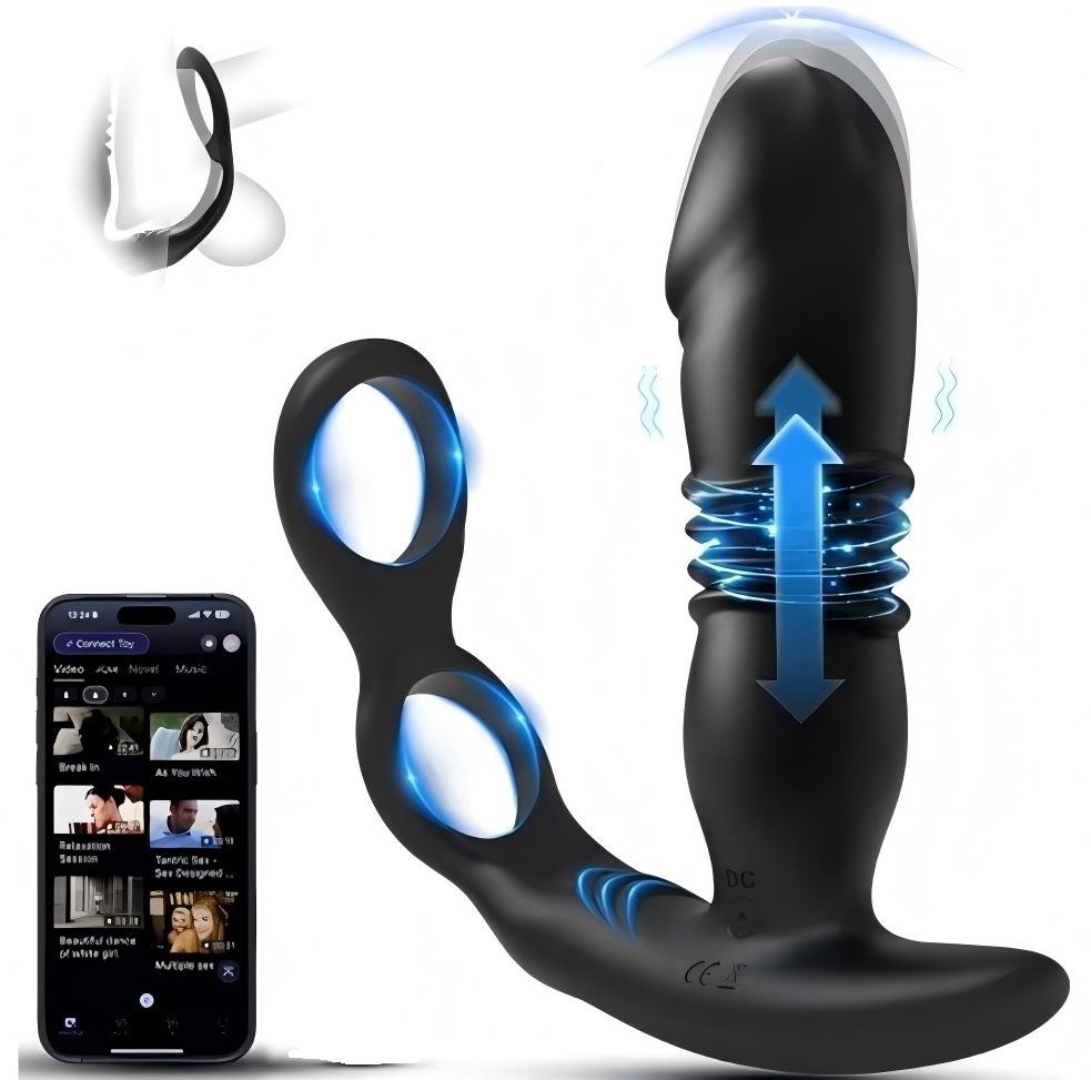 3 in 1 Thrusting Anal Vibrator Remote Control Dildo Prostate Stimulator Massager Delay Ejaculation Cock Ring Sex Toy for Men Anal Plug with Telescopic